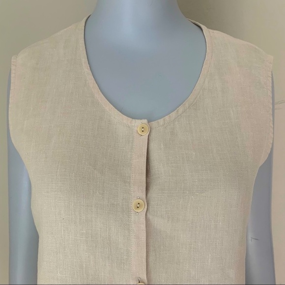 EILEEN FISHER 100% Linen Button Up Sleeveless Top Tunic Beige Sand Summer Size S - Picture 5 of 16